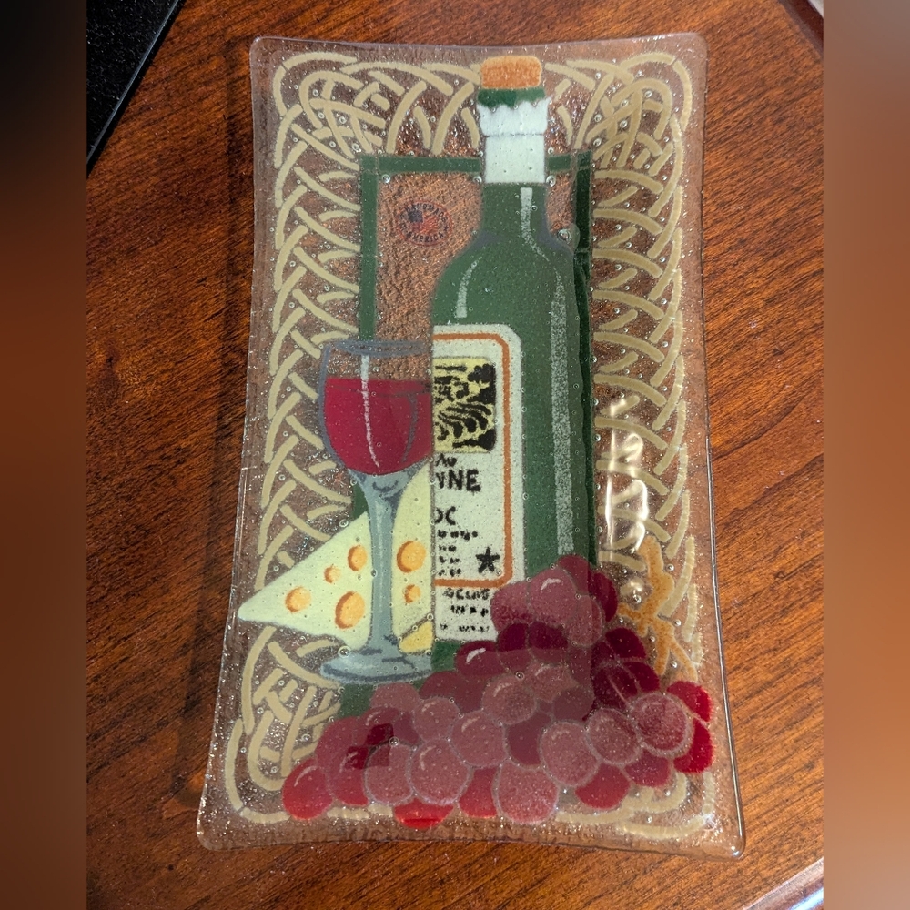 Peggy Karr Fused Glass Wine Cheese Grapes Retired and signed